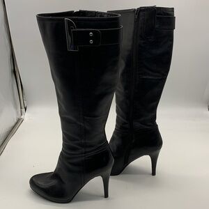 Nine West Black Leather Tall Boots with Heels size 8.5